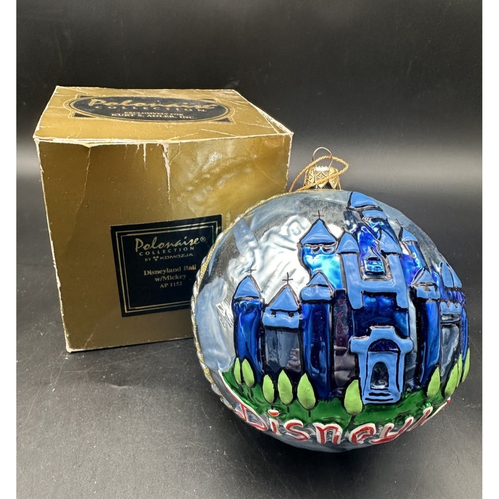 1999 POLONAISE KURT ADLER DISNEYLAND BALL WITH MICKEY AP1152‎ 4" HAPPY HOLIDAYS